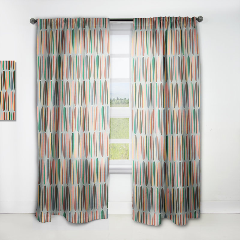 Retro Abstract Drops V - Rideau Mid-Century - Velours obscurcissant - 1 panneau, Bleu sarcelle, l 52 po x L 108 po