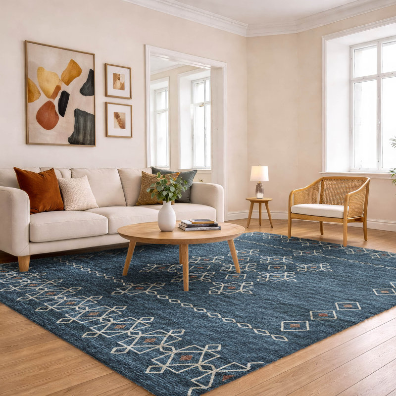 Premium Machine Washable Dream Shag ADS109 Tribal Rug, Blue, 10' x 14'
