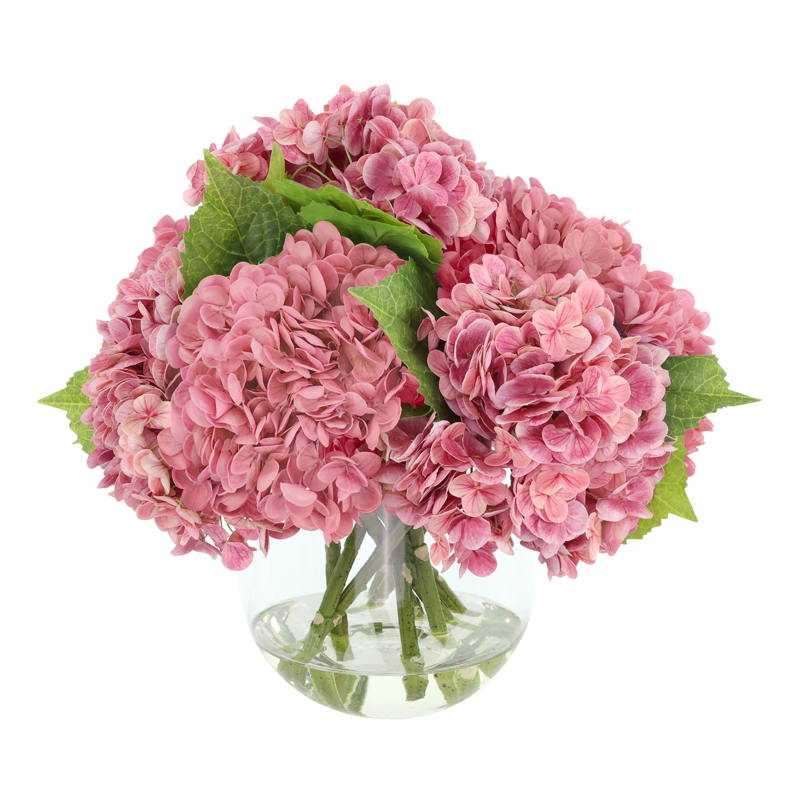 Real Touch Hydrangeas Arranged in Glass Vase, Pink