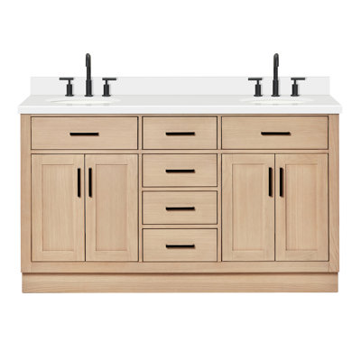 Tidworth Solid Wood Double Bathroom Vanity with 1.5'' White Quartz Top