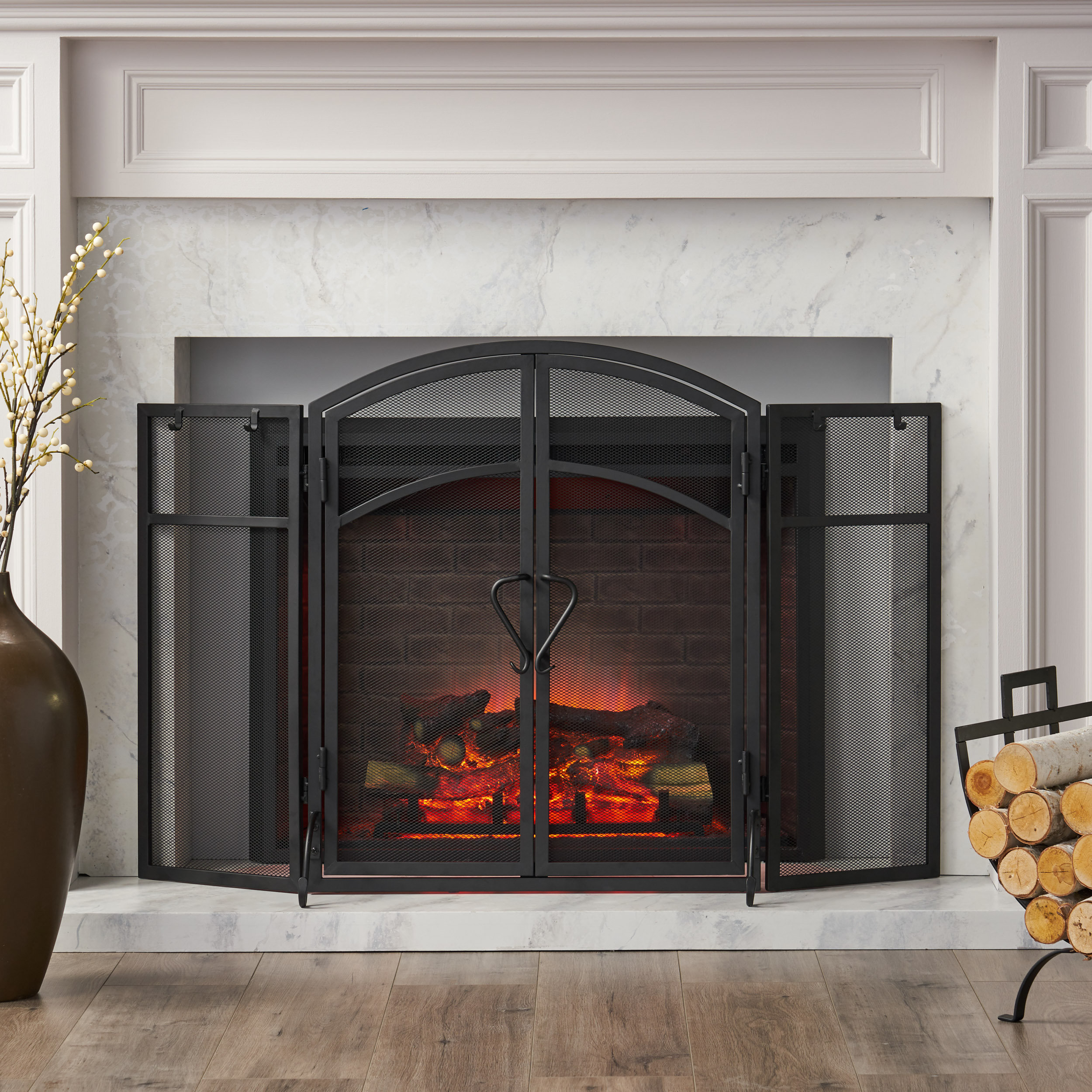 Red Barrel Studio® Arched Fireplace Screen with Double Doors, Folding