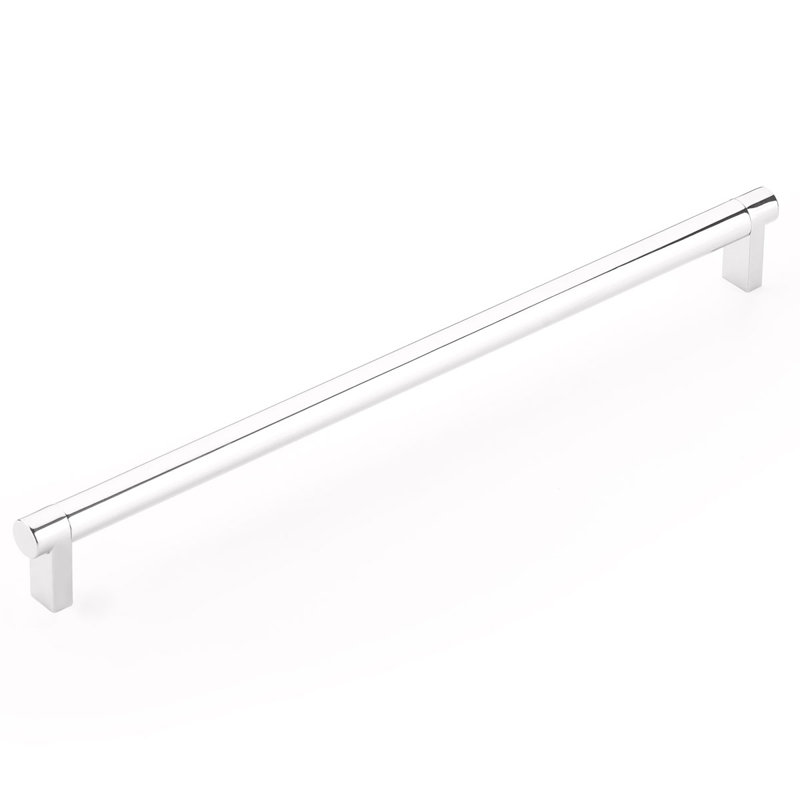 Emtek Select Cabinet Pull w/ Rectangular Stem & Smooth Bar, Polished Chrome, 12" Center to Center