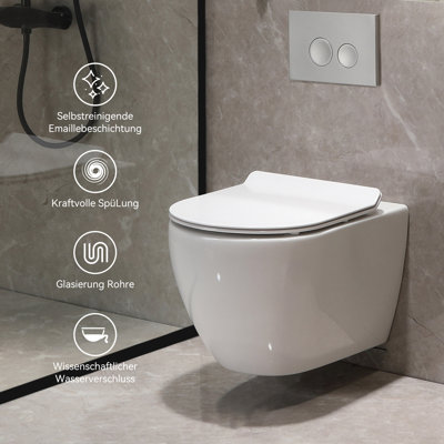 Belfry Bathroom Nimley LPF Round Wall Mounted Wall Hung Toilets (Seat Included)