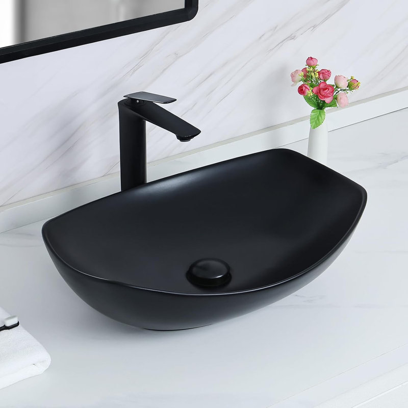Davivy 22" X 16" Boat-Shaped Large Matte Black Bathroom Vessel Sink