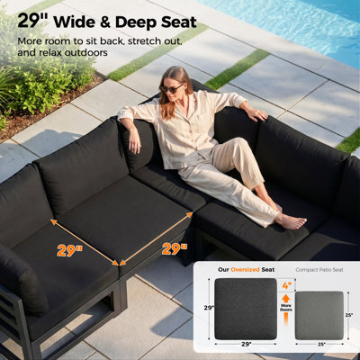 Anevaeh 8-Person Outdoor Patio All-Aluminum Sectional Conversation Set with Fire Pit Table and Cushions