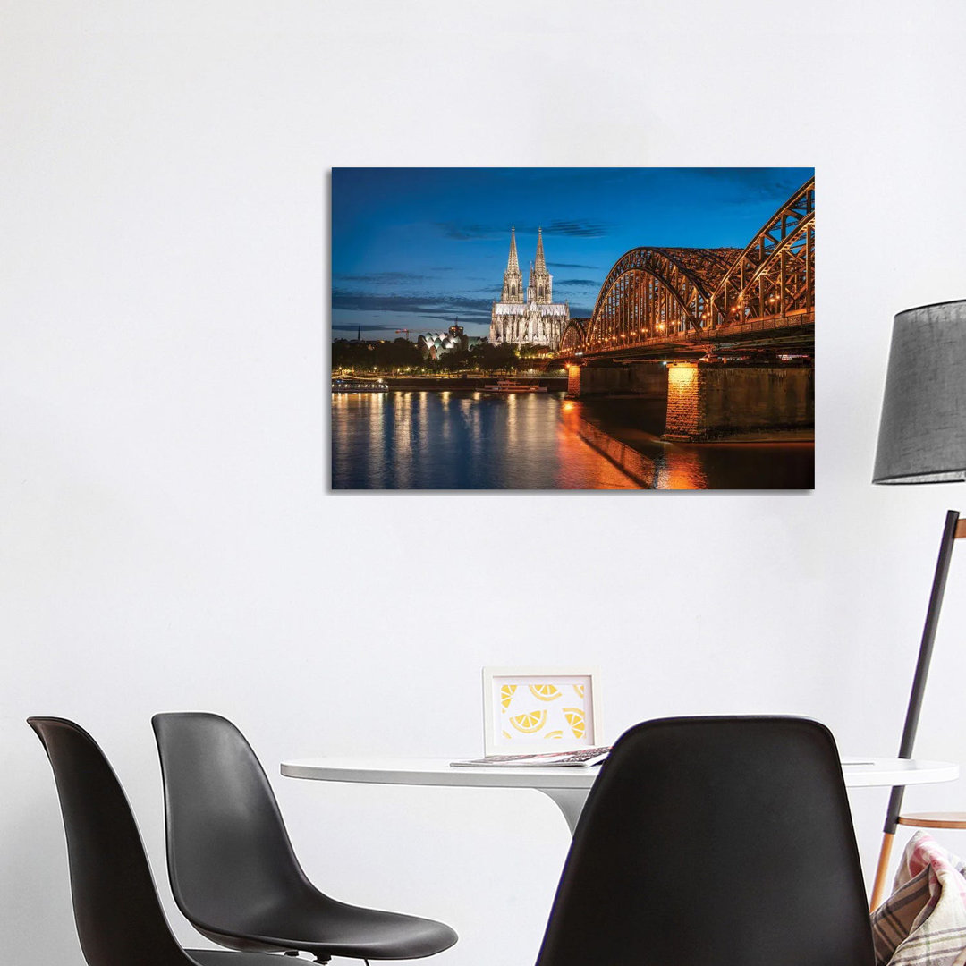 Cologne Skyline At Night With Cologne Cathedral And Hohenzollern Bridge by Jan Becke - Wrapped Canvas Print