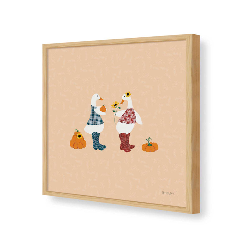 «Ducks in the Pumpkin Patch IV» par Yvette St. Amant, reproduction d'art, H 20 po x l 20 po, Érable
