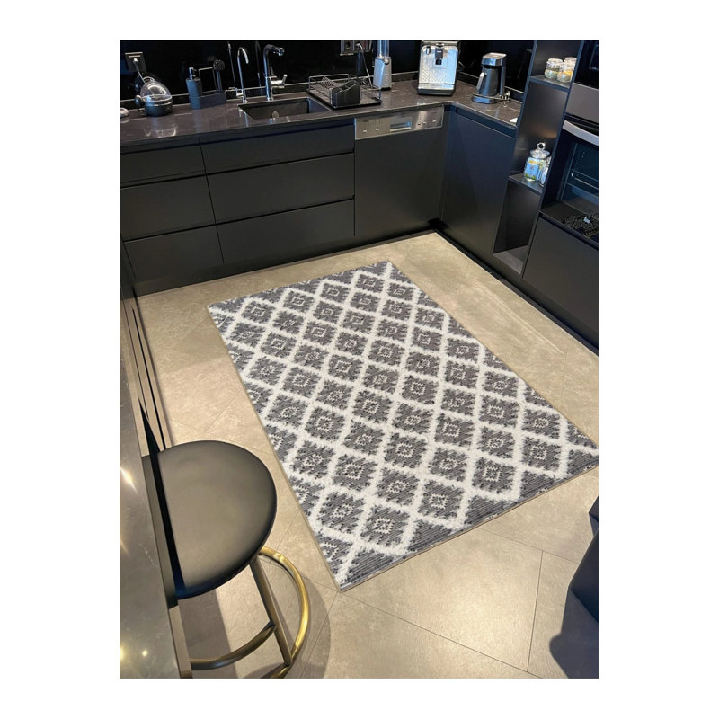 Tapis décoratif à motif de losanges et tapis lavable, Tapis de couloir 2 pi 6 po x 9 pi 11 po