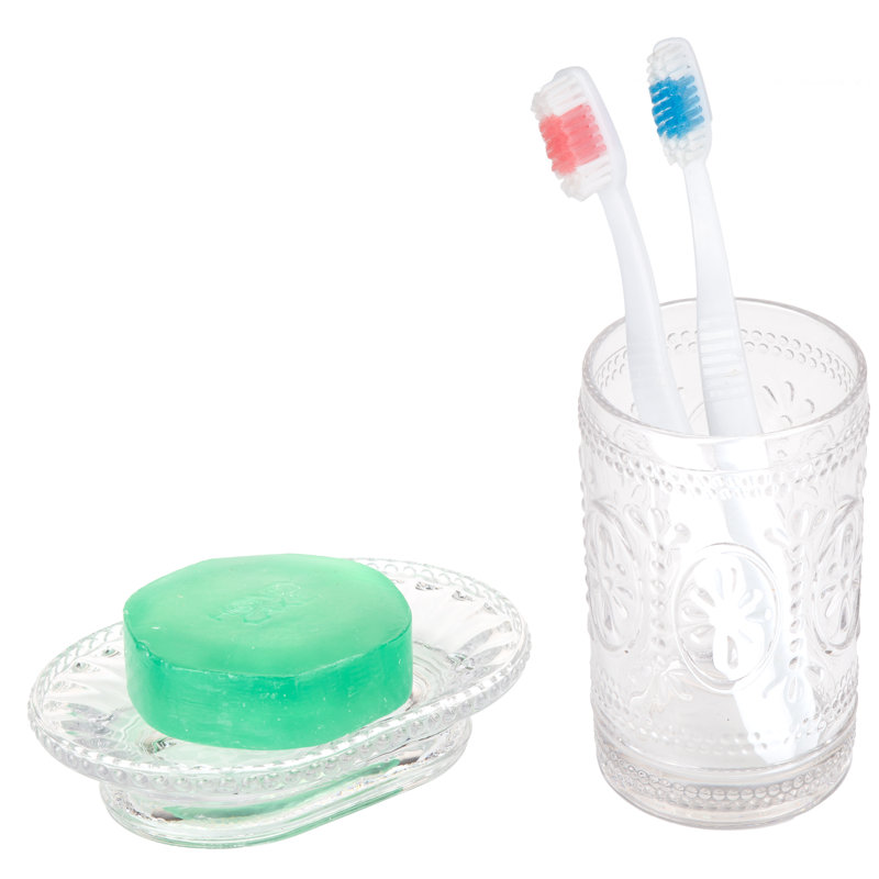 Ensemble d’accessoires de salle de bain 2 pièces en verre à volutes floral Commodore
