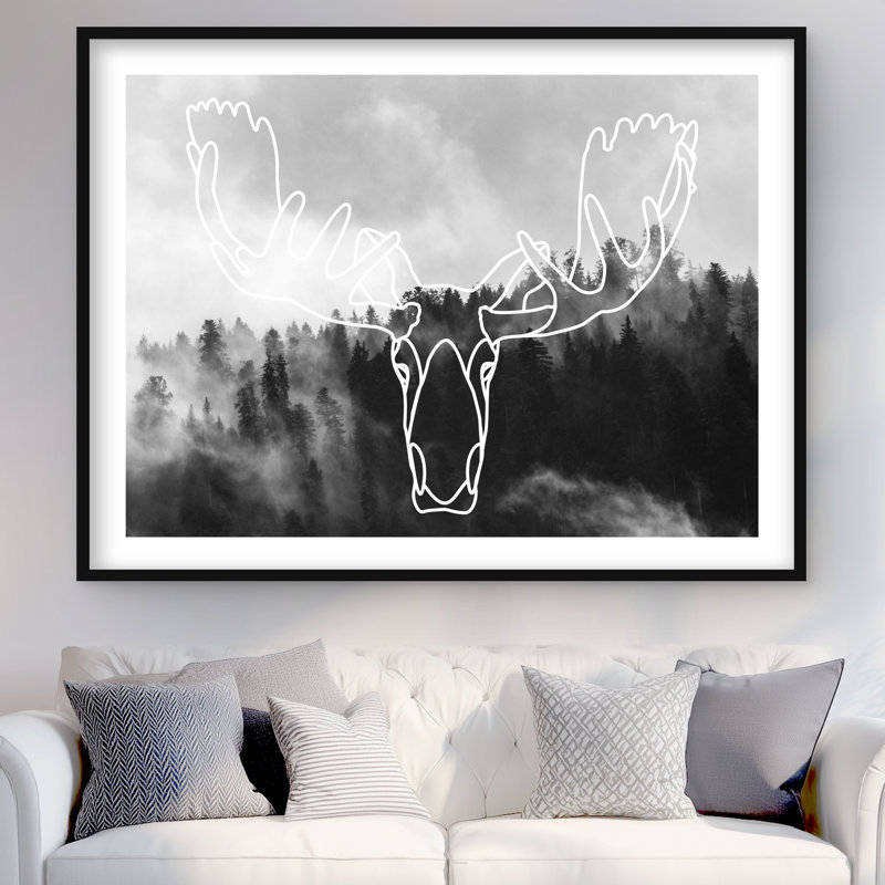 Tête d'orignal minimaliste - cerf scandinave, impression encadrée, Noir, H 36 po x l 48 po