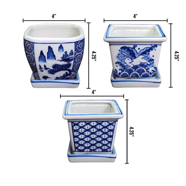  Pot Holders, Blue and White Square Floral Pattern Pot