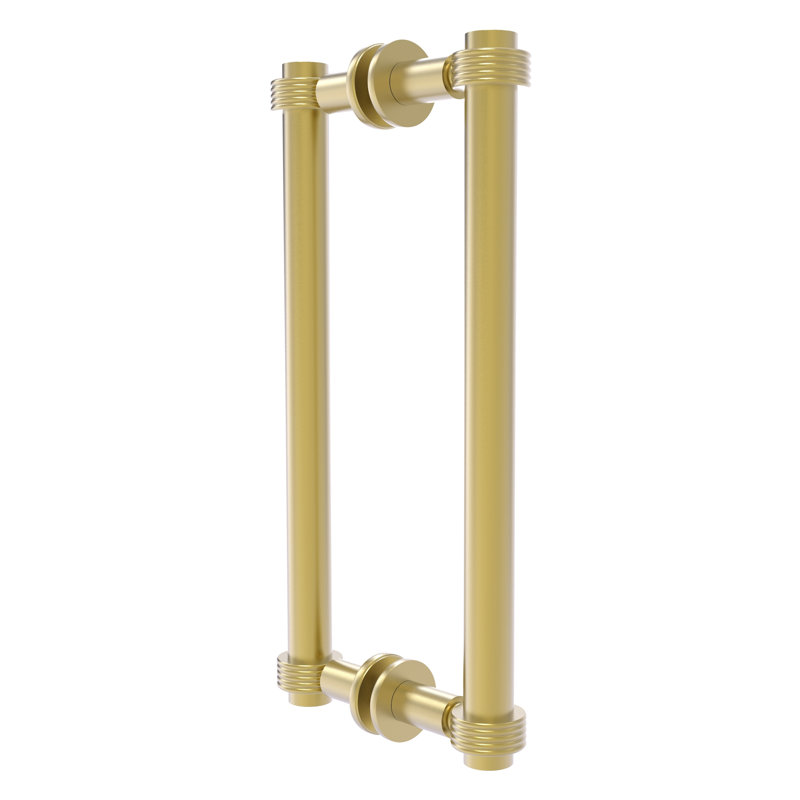 Satin Brass 12" Contemporary Shower Door Pull with Grooved Accent