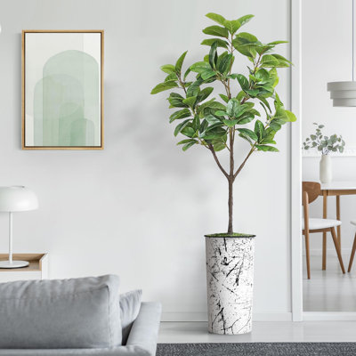 Arbre artificiel en fauve gris avec aquarelle abstraite pot de magnolia