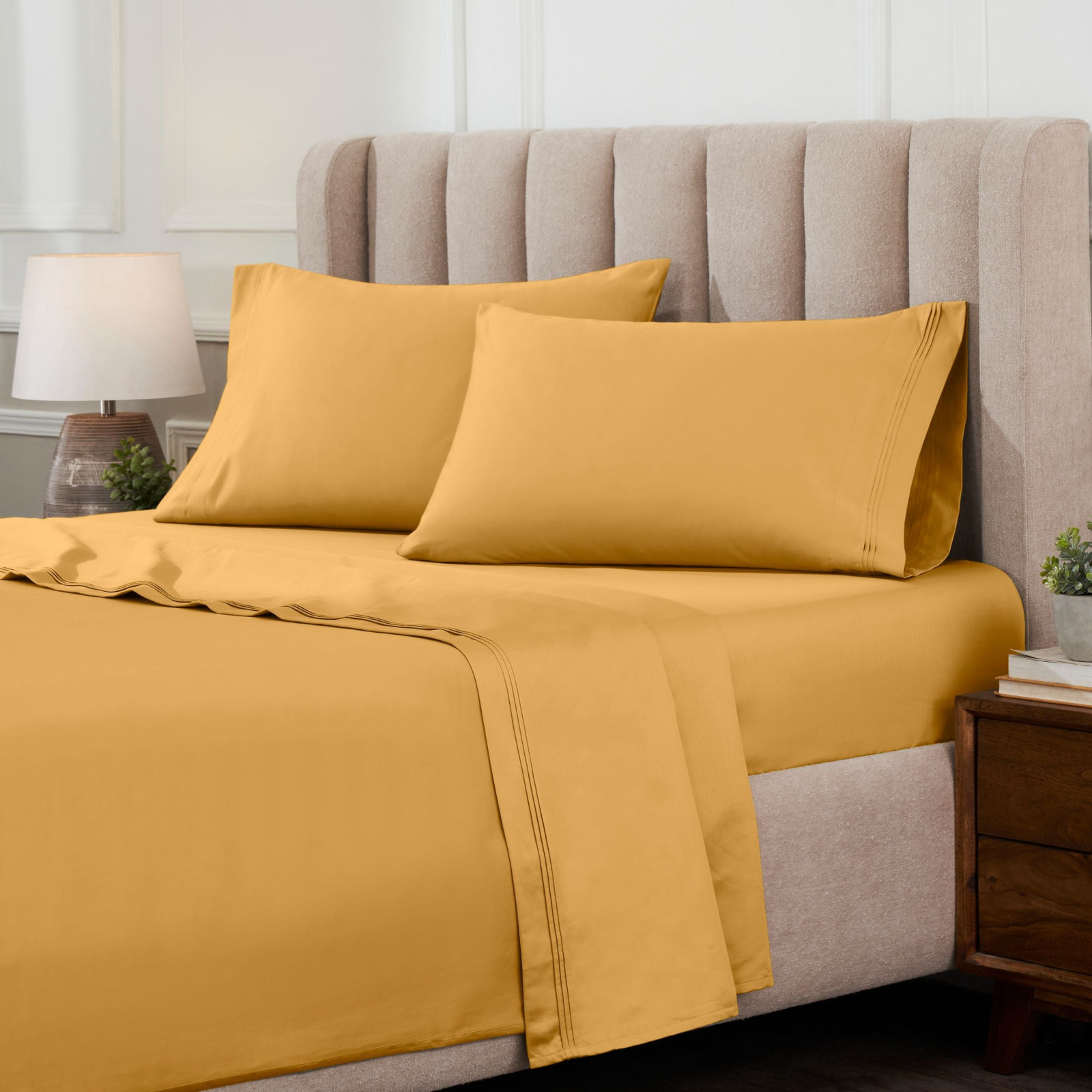 Cotton Sheet Set, Gold, Full Sheet Set with 2 Pillowcases