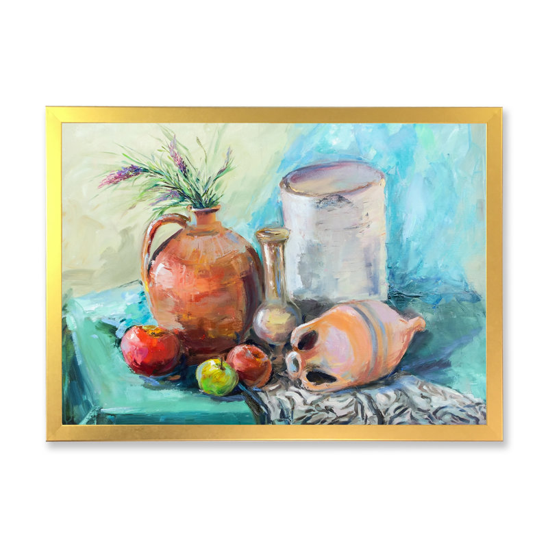 «Fruit Table Impressionism II - Farmhouse», art mural sur toile, H 12 po x l 20 po x P 1 po, Encadrement doré