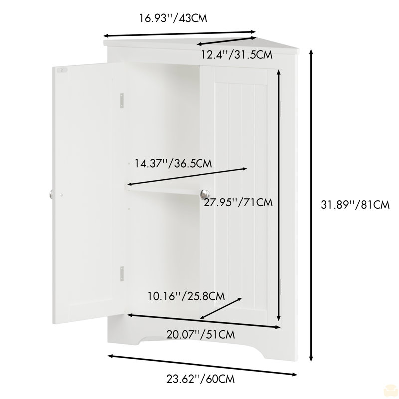 Floor Corner Cabinet With 2 Doors And Adjustable Shelves, Freestanding Narrow Cabinet Organizer, Corner Storage Cabinets