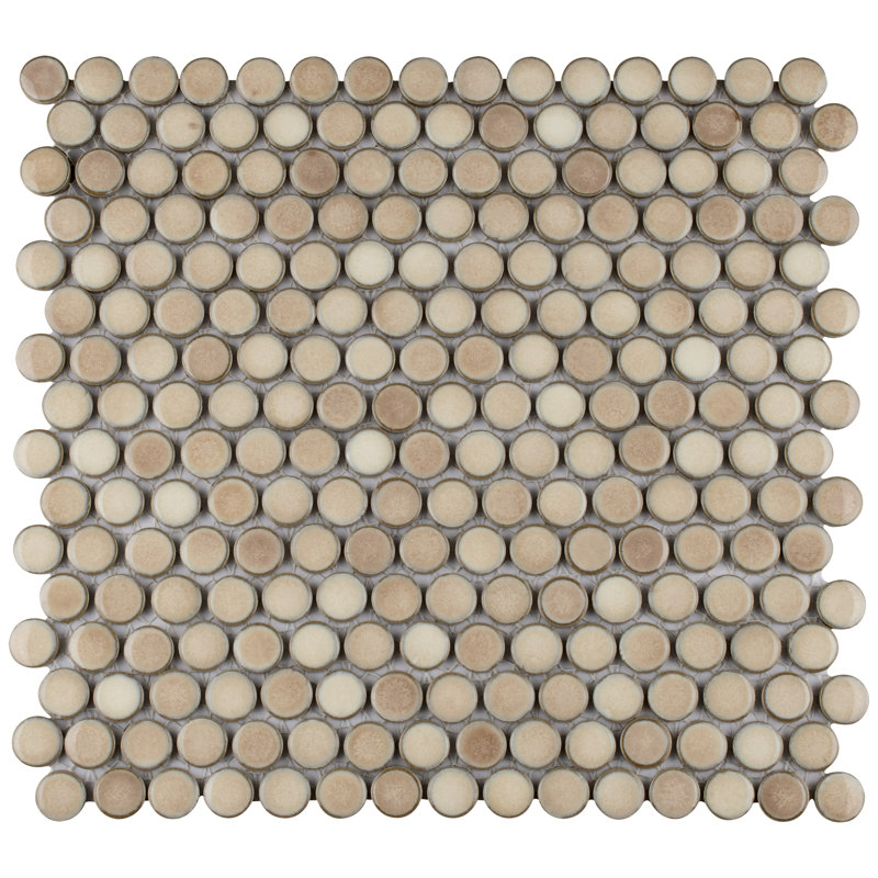 Hudson Penny Round .80" x .80" Porcelain Penny Round Mosaic Wall & Floor Tile, Truffle