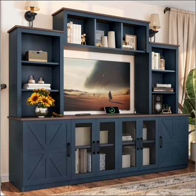 Meuble audio-vidéo mural avec station de charge et chargement USB pour téléviseurs, meuble télé avec meuble de rangement, meuble télé moderne avec meuble télé et armoires