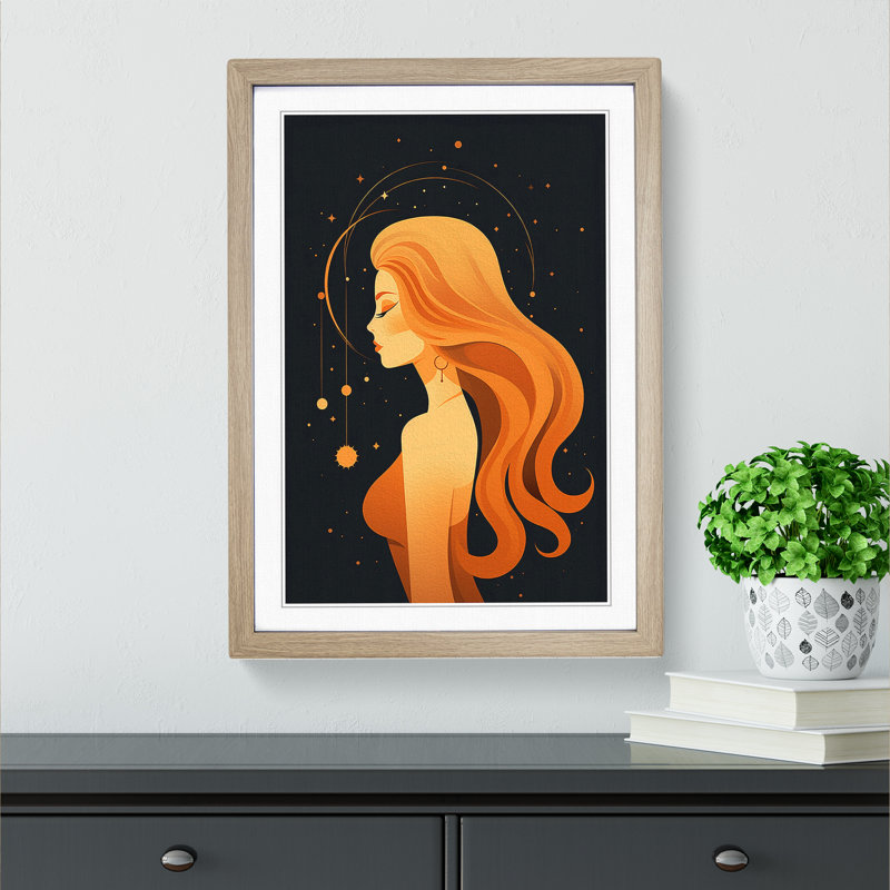 XYZ-FRM-V1223-1670 Virgo Zodiac Minimalism - Single Picture Frame Print on Wood, 64cm H x 46cm W x 2cm D, Oak