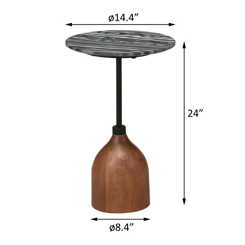 Round Marble Top Accent Side Table Black