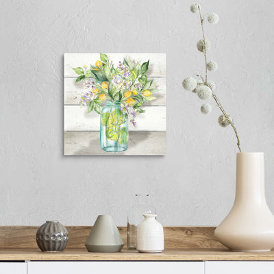 «Watercolor Lemons in Mason Jar on Shiplap» par Tre Sorelle Studios - reproduction d'art sur toile
