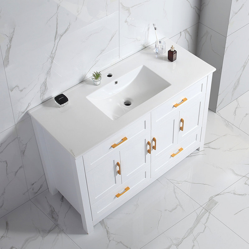 Ensemble de meuble-lavabo 48 po avec lavabo en céramique, armoire de rangement abondante, 4 portes à fermeture douce et 4 tiroirs
