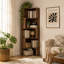 Bibliothèque d'angle - Bibliothèque d'angle à 5 niveaux avec chicane cannelée, présentoir autoportant en forme de L pour bureau à domicile, salon, chambre à coucher, cuisine