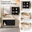 Ensemble de salle de bain combiné, meuble-lavabo suspendu avec comptoir en pierre frittée couleur crème veinée or et armoire murale assortie