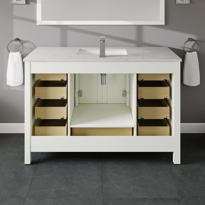White Solid Wood Bathroom Vanity with Carrara Quartz Countertop