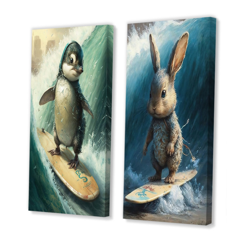 «Bird Surfing», 2 pièces sur toile, H 40 po x l 40 po, Toile tendue