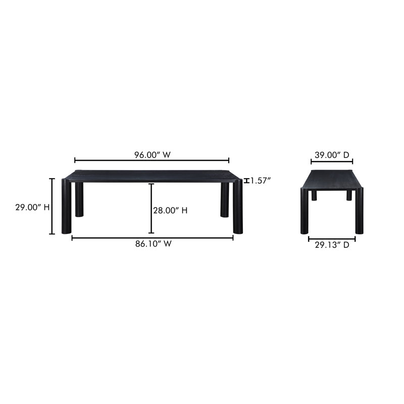 Solid Oak Dining Table, 39" W x 96" L, Black