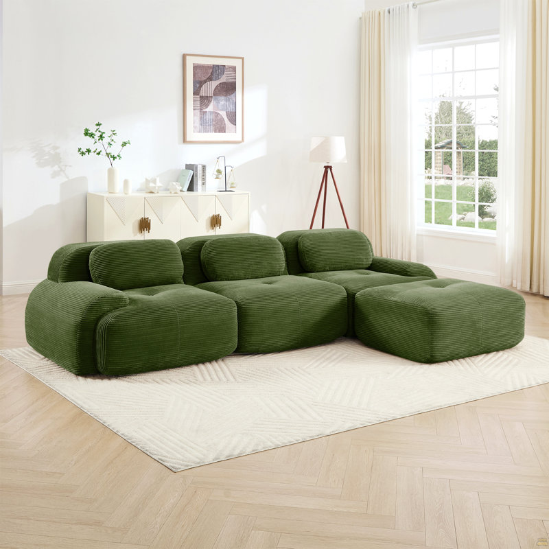 Canapé modulaire en L sans assemblage ergonomique, 3, Vert olive, 27,5 po H x 116,1 po L x 69,2 po P