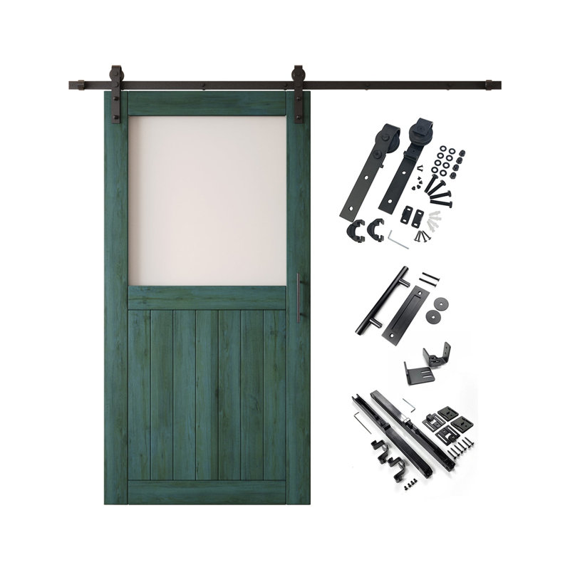 Porte de grange non assemblée et fini en verre avec demi-verre de 48 po x 80 po Homacer Royal Pin, 48 po x 80 po