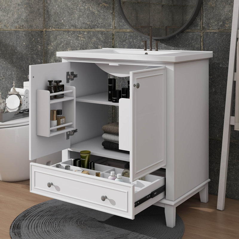 Base de meuble-lavabo tout usage 30 po avec armoire à porte fonctionnelle et tiroir pratique, Blanc