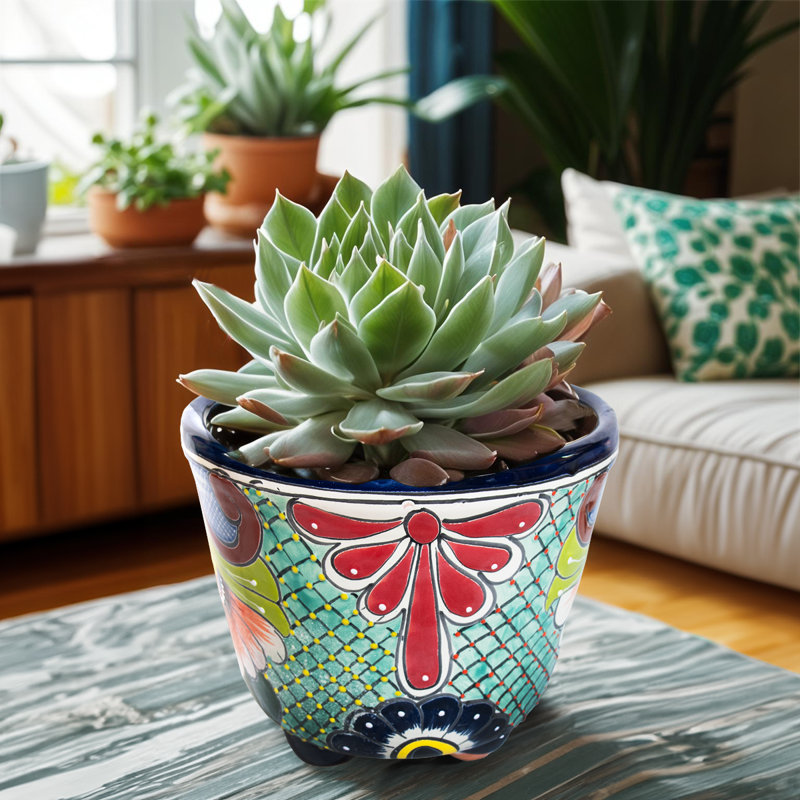 Desert Bloom Hand Painted Round Footed Talavera Planter