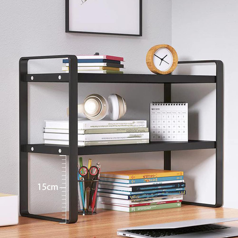 Desktop Organizer Shelf Office Storage Rack Computer Desk Bookshelf Adjustable Display Shelf For Office Supplies, Black