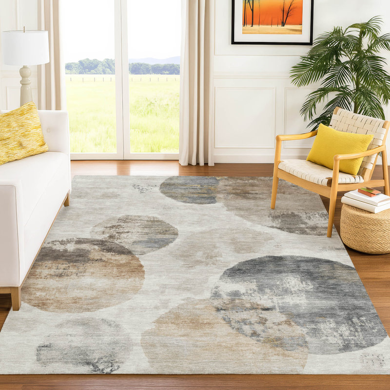Tapis abstrait lavable à la machine intérieur / extérieur ACN2346, Rectangle 2 pi 6 po x 3 pi 10 po
