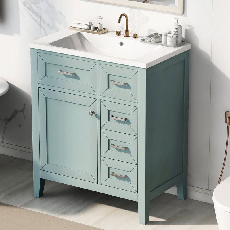 Meuble-lavabo de salle de bain 30 po avec lavabo, Vert
