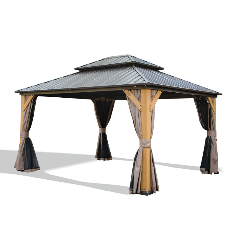 Solid Wood Post Patio Gazebo with Metal Frame, 122.4" H x 168" W x 144" D