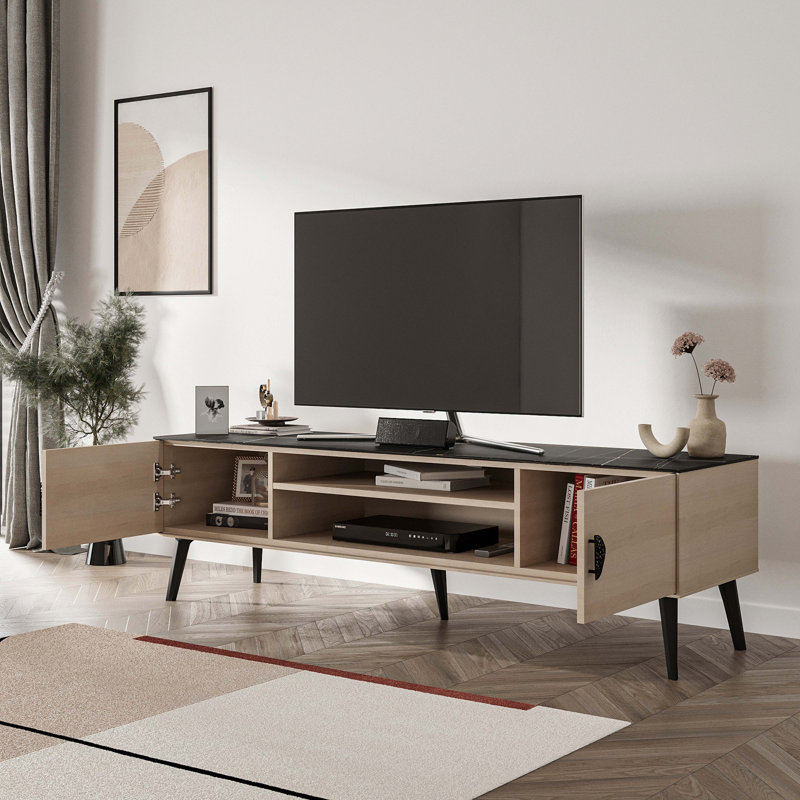 Meuble télé 70,9 po Haley, Marbre blanc / noir