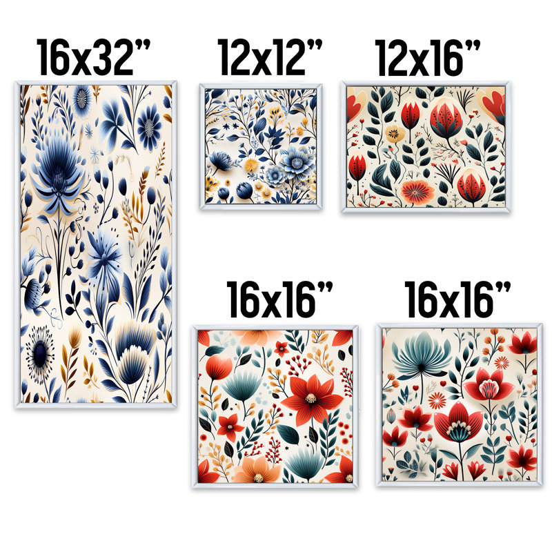 Hardman - Ensemble de 5 impressions murales florales, Cadre flottant blanc