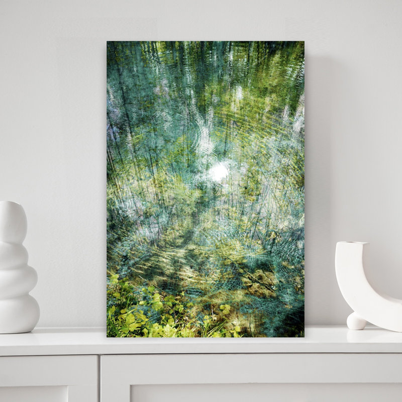 Art contemporain contemporain, paysage paisible de forêt abstraite biologique, H 18 po x l 12 po