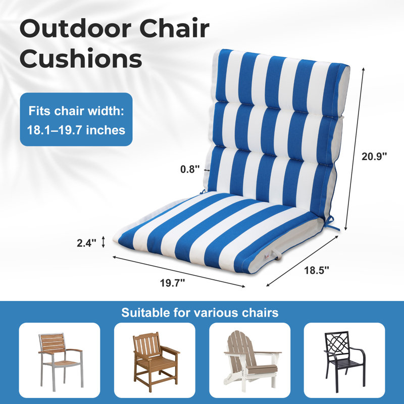  Outdoor Flanged Chair Cushions Set of 2, 39 x 20 x 2.4 Inch, Blue 