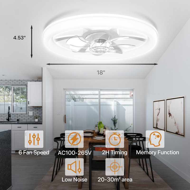 Ventilateur de plafond avec télécommande, température de couleur à 3 DEL, moteur CA silencieux à 6 vitesses, réglage de la minuterie, luminosité réglable