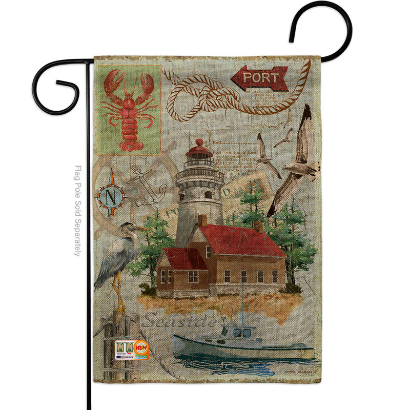 Drapeau de jardin 2 côtés en toile jute 1,54 x 1,08 pi seaside phare nautique
