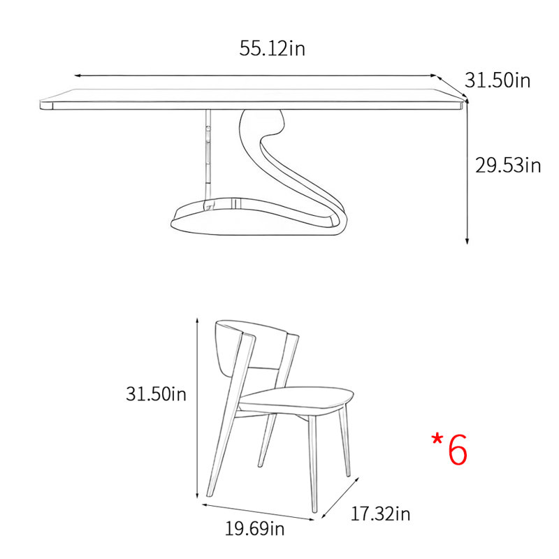 Modern simple rectangular home dining table sets, Black, 29.53"H x 55.12"L x 31.5"W