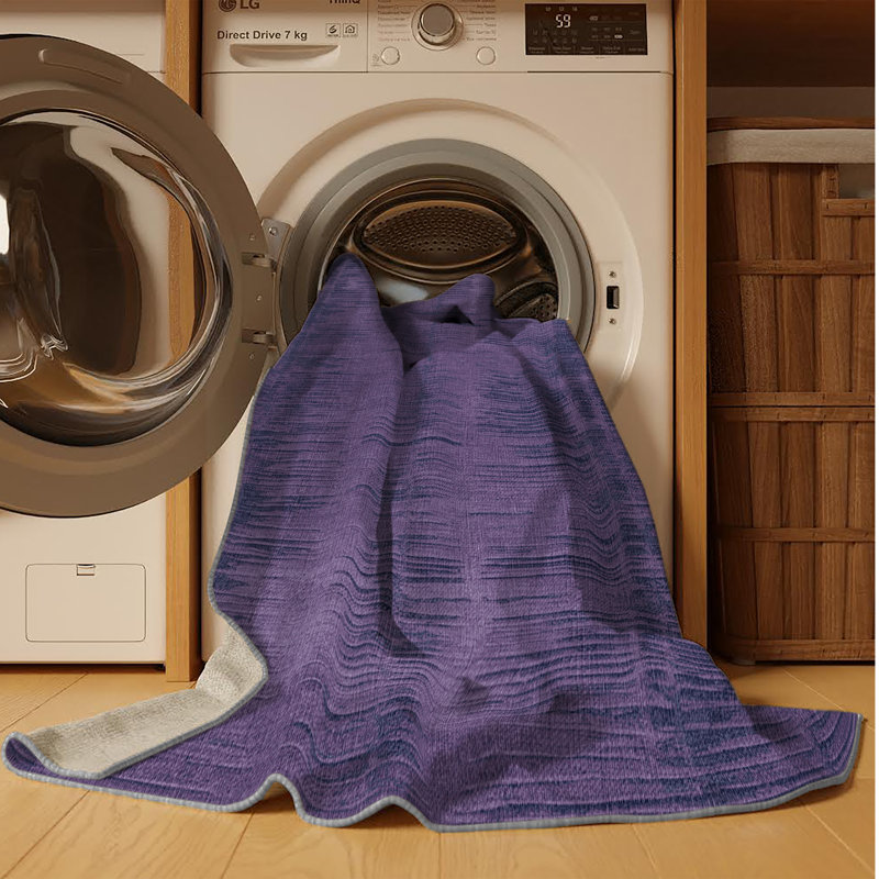 Machine Washable Abstract Purple Area Rug, Round 4'