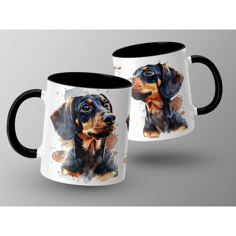 11oz Watercolour Dachshund Design Coffee Mug, 2