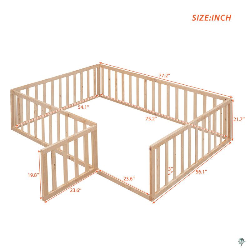 Full Size Wood Daybed Frame With Fence, Brown