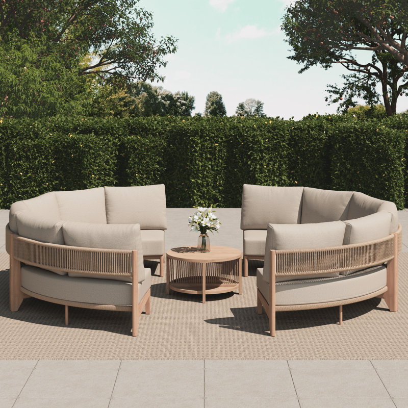 Ensemble de canapé modulaire courbé pour 12 personnes avec tables d'appoint 12 personnes, 3 pièces: table, 2 modulaires